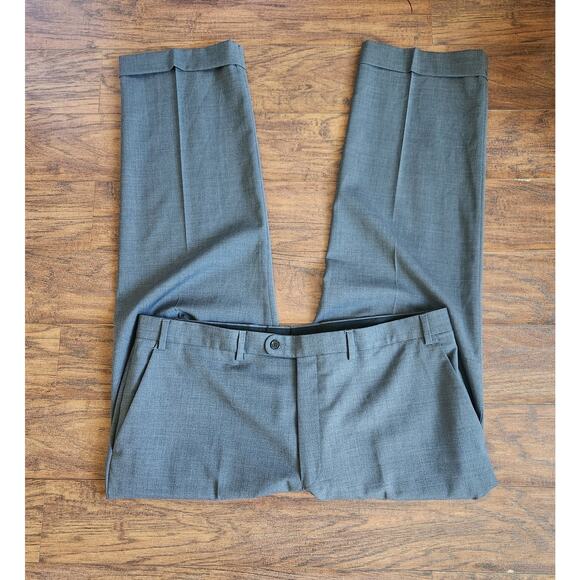 John Varvatos Wool Trousers Mens 40"x31" Gray Dress Suit Pants Cuffed Classic - Picture 1 of 7